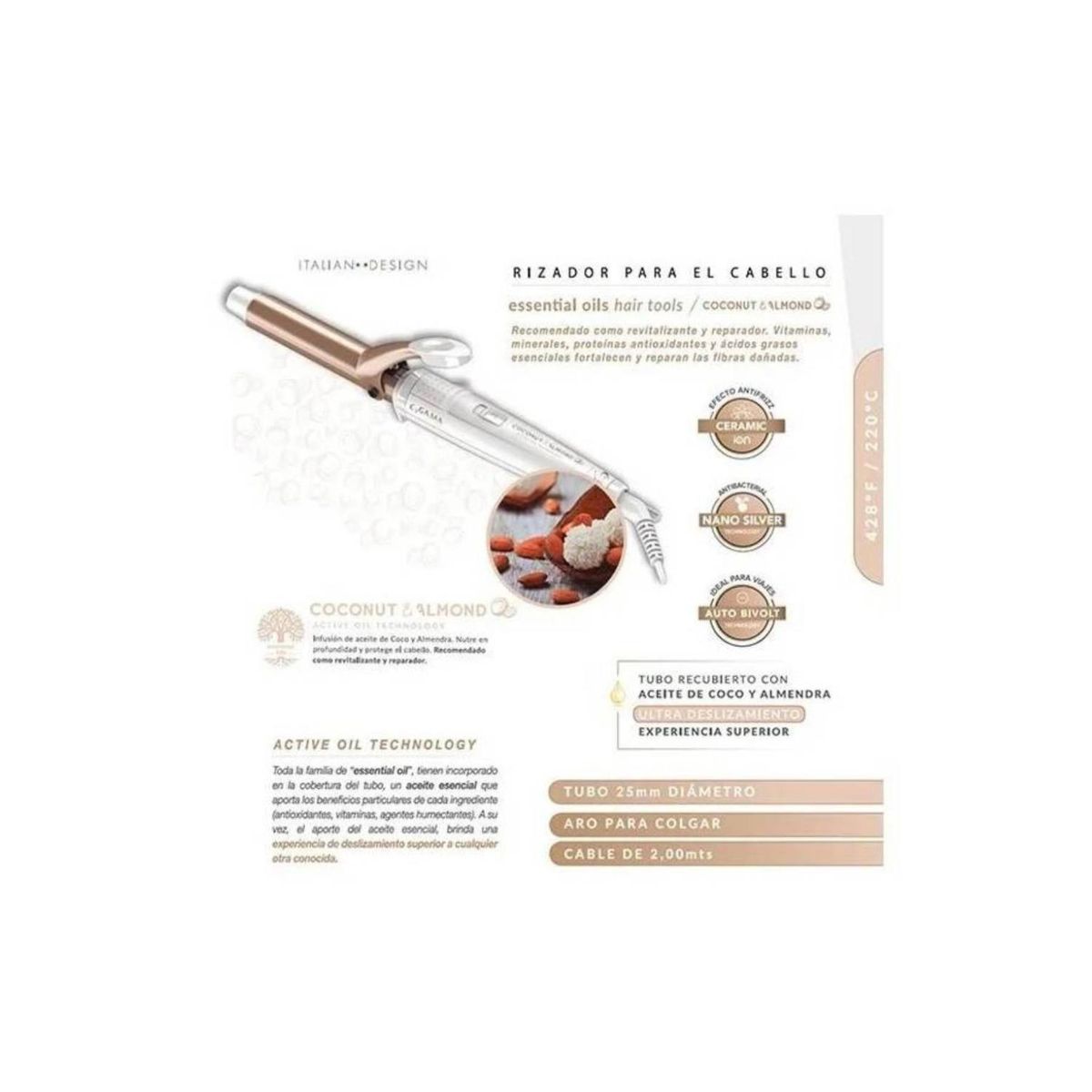 GAMA - Ondulador Rizador 25mm Ceramic Ion 220°C Antifrizz Coconut Gama