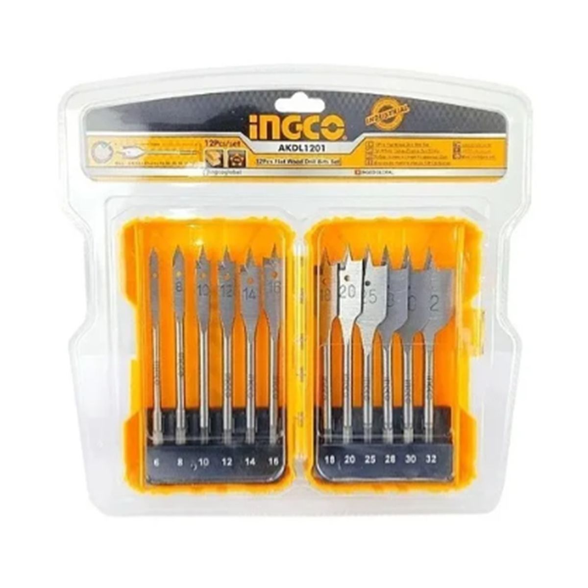 INGCO - Juego Set Broca Mecha Plana Madera Para Taladro 12 Pcs