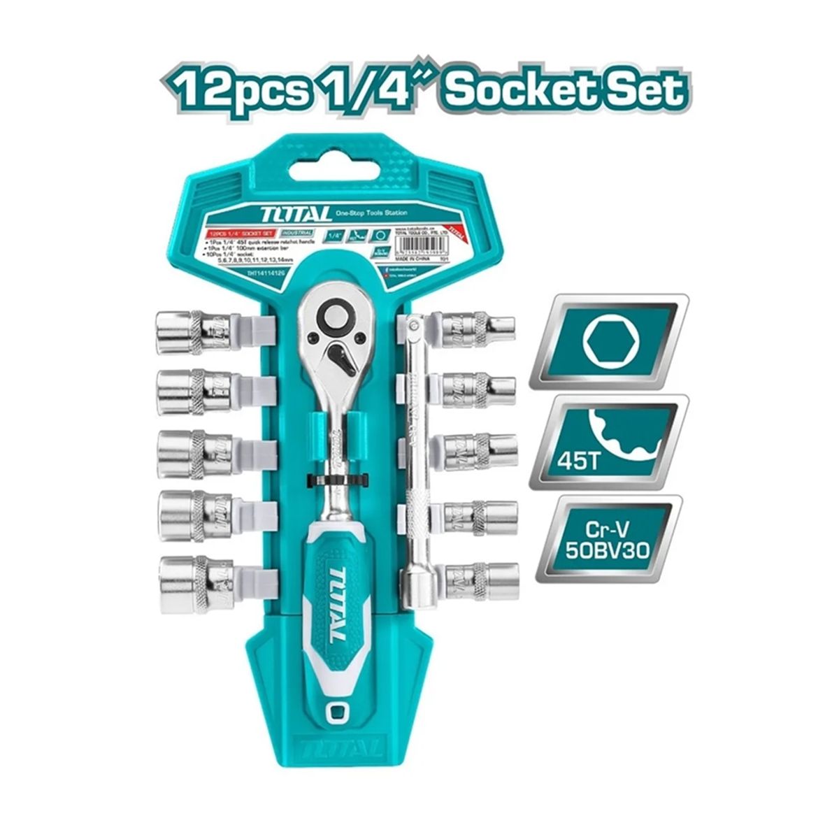 TOTAL TOOLS - Set Kit Juego De Dados Cuadrante 1/4 12 Piezas