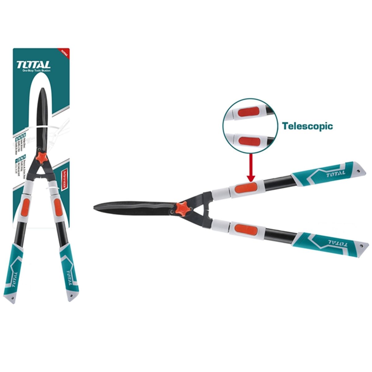 TOTAL TOOLS - Tijera Corta Pasto Arbusto Jardín 710-860mm Telescópica