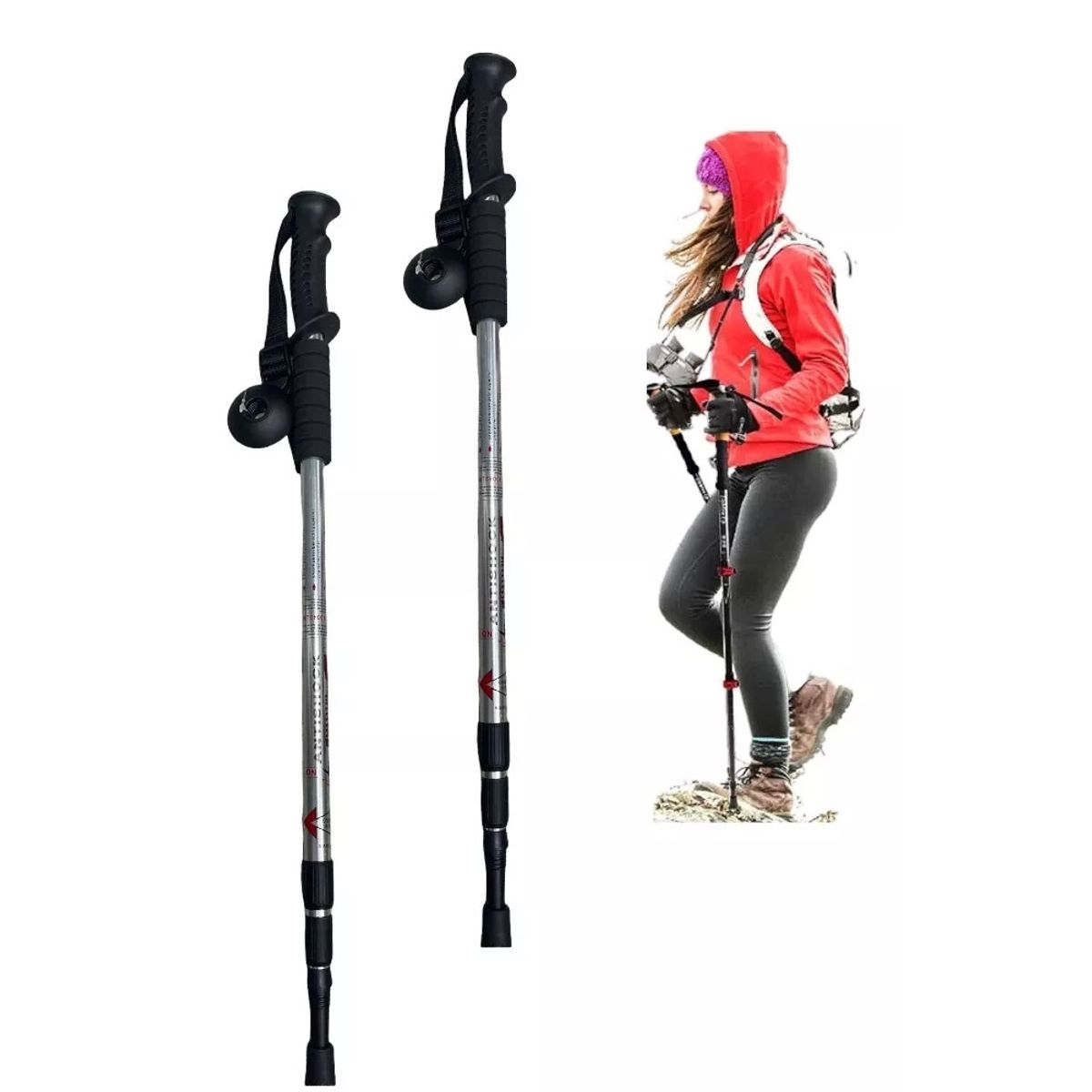 GENERICO - Pack X2 Baston Trekking Antishock Bastones Plegable Montaña