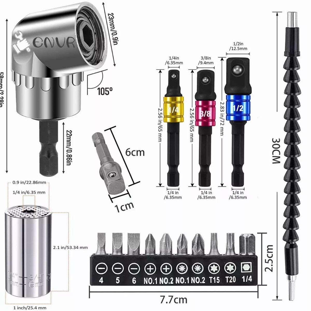 TNAKIEX - Dado Universal Llave De Tubo Y 105° Adaptador Angular 18pcs