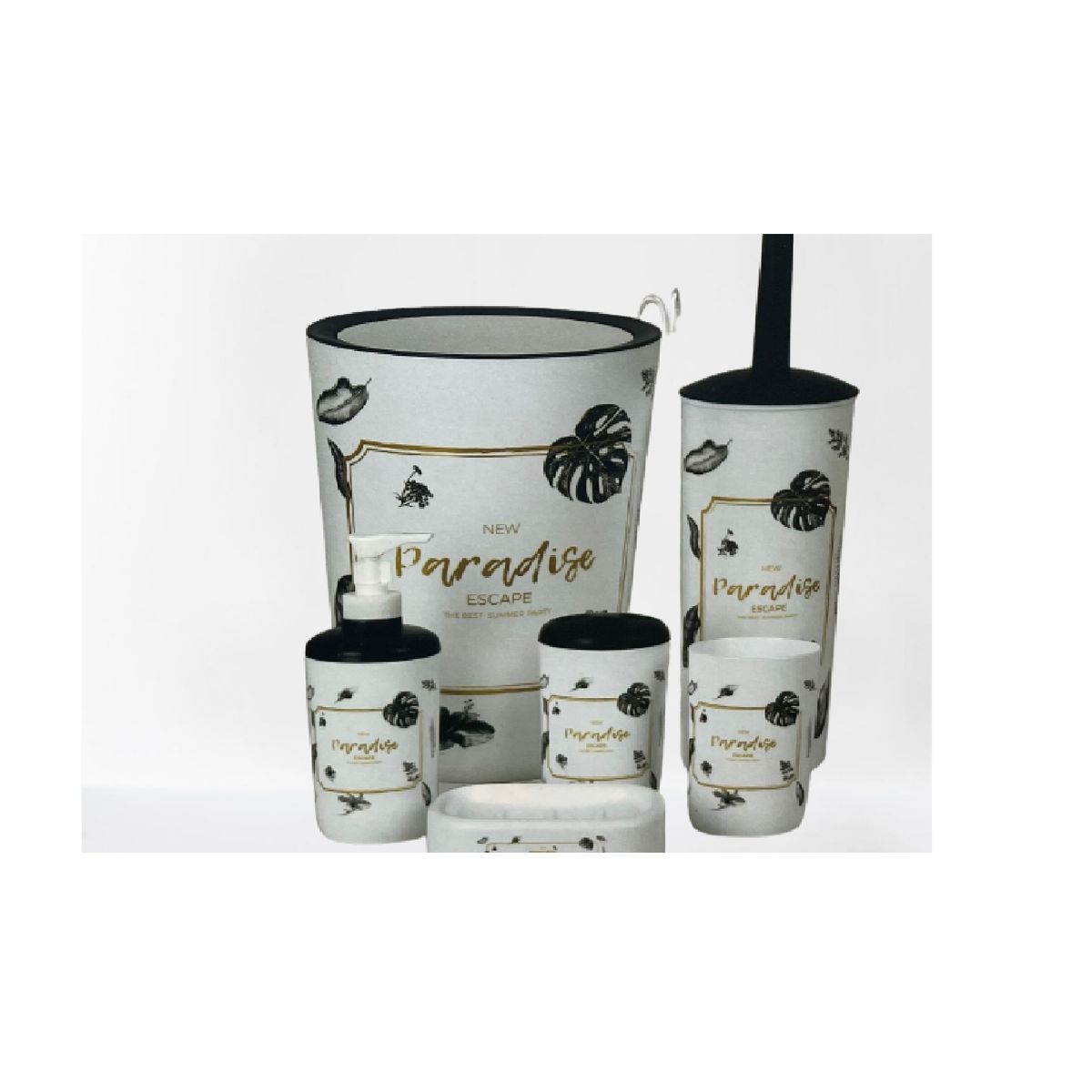 CARIBEE - Set De Baño 6 Accesorios Organizadoras Elegante Diseño Hojas