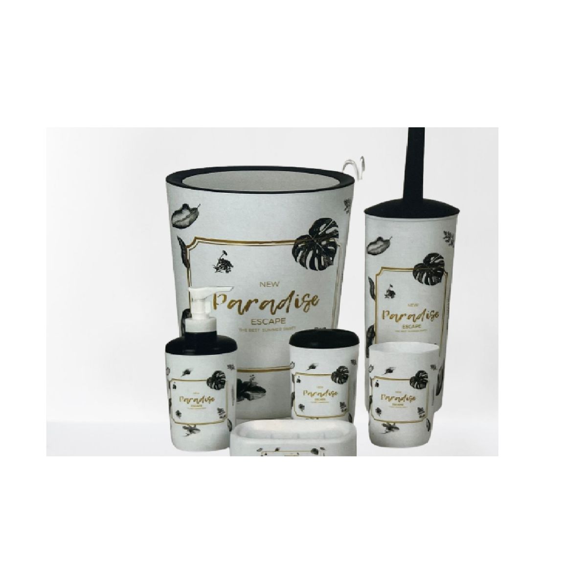 CARIBEE - Set De Baño 6 Accesorios Organizadoras Elegante Diseño Hojas