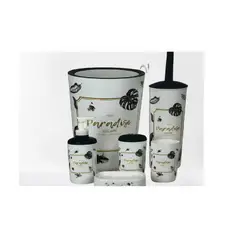 CARIBEE - Set De Baño 6 Accesorios Organizadoras Elegante Diseño Hojas