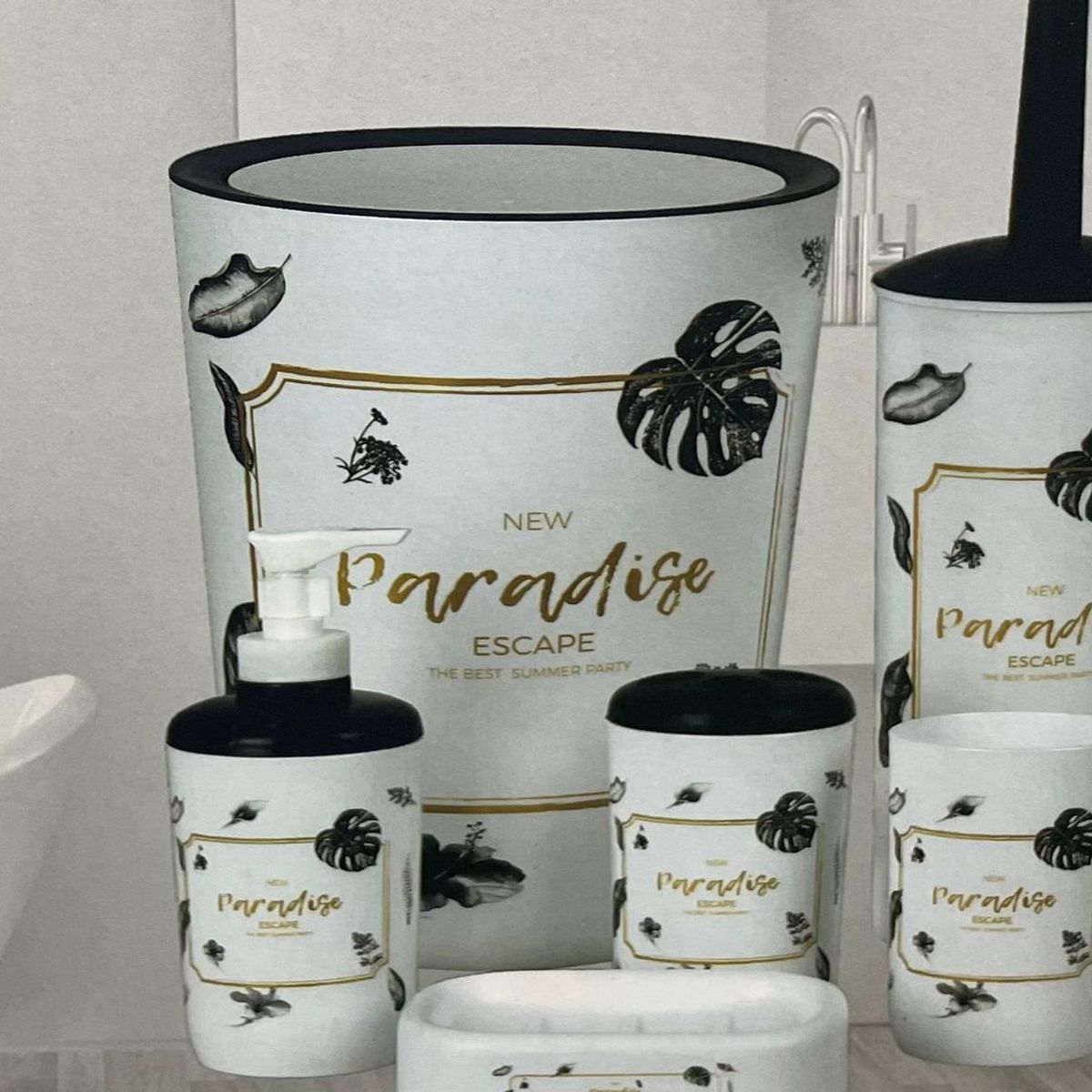 CARIBEE - Set De Baño 6 Accesorios Organizadoras Elegante Diseño Hojas