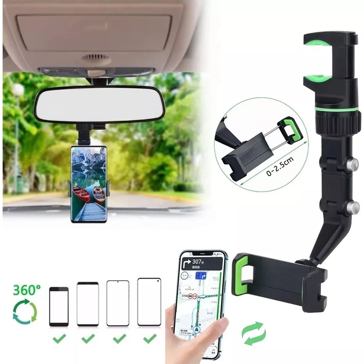 KUANGYE - Soporte Para Teléfono Con Espejo Retrovisor De 360°