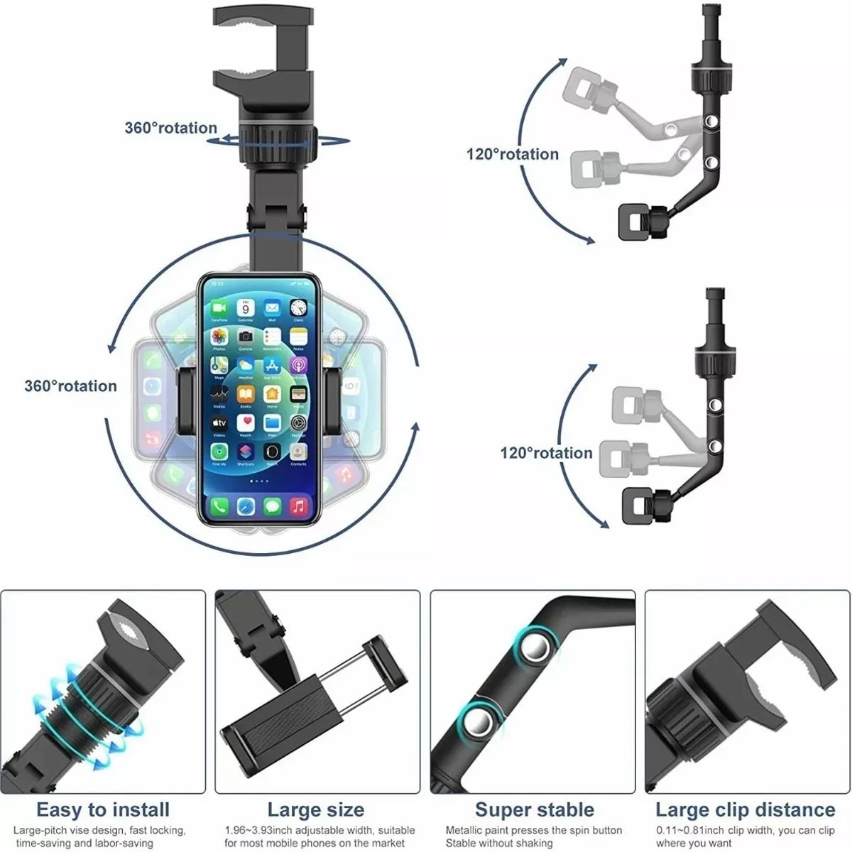 KUANGYE - Soporte Para Teléfono Con Espejo Retrovisor De 360°