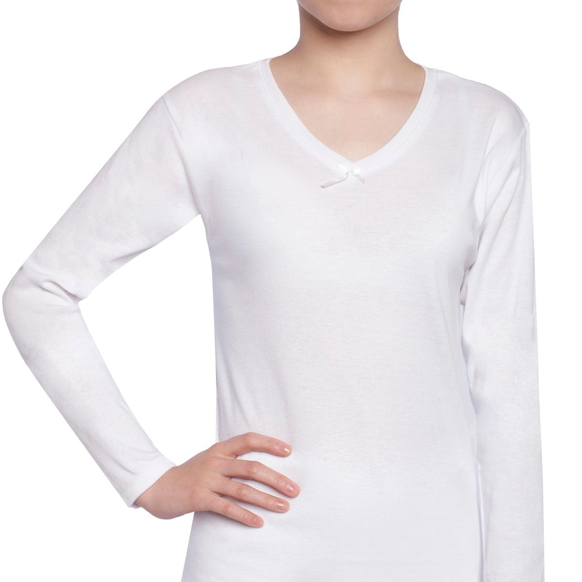 TAIS - Camiseta Cuello V Manga Larga Blanco Tais