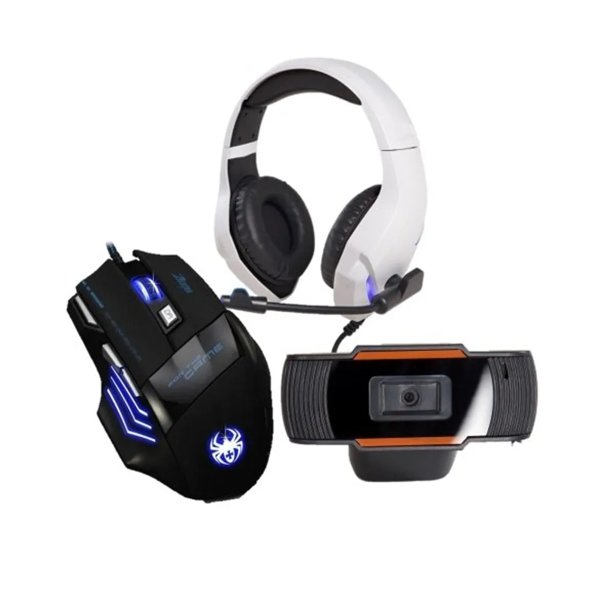 ZELOTES - Combo Gamer mouse zelotes T-80 Webcam y audífonos blanco H1