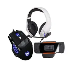 ZELOTES - Combo Gamer mouse T-80 Webcam y audífonos blanco H1