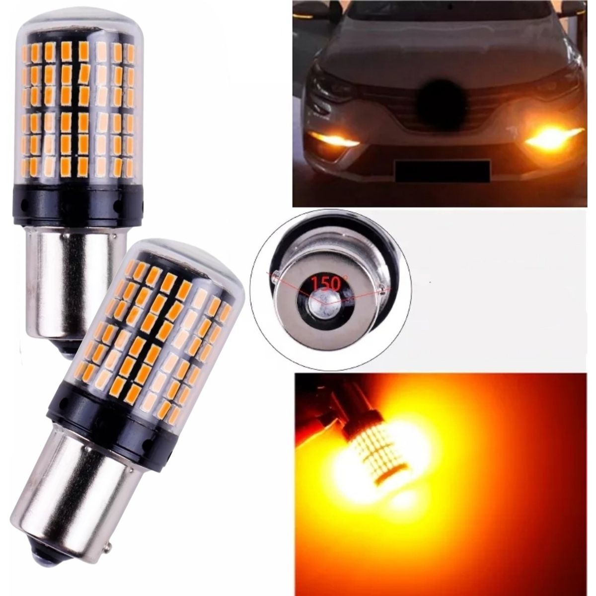 GENERICO - X2 Ampolleta 144 Led Intermitente Py21 Pata En V 12v Ámbar