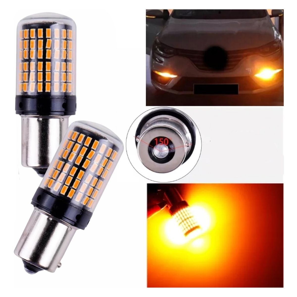 GENERICO - X2 Ampolleta 144 Led Intermitente Py21 Pata En V 12v Ámbar