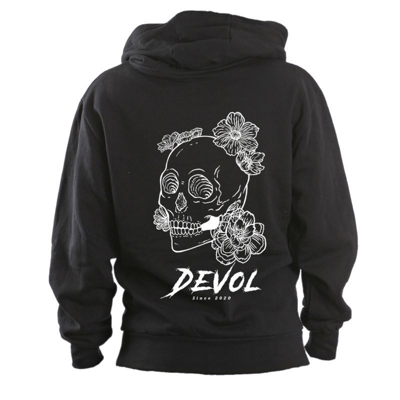 DEVOL COMPANY - Polerón Gnarly Flowers Negro Devol Logo Tropical