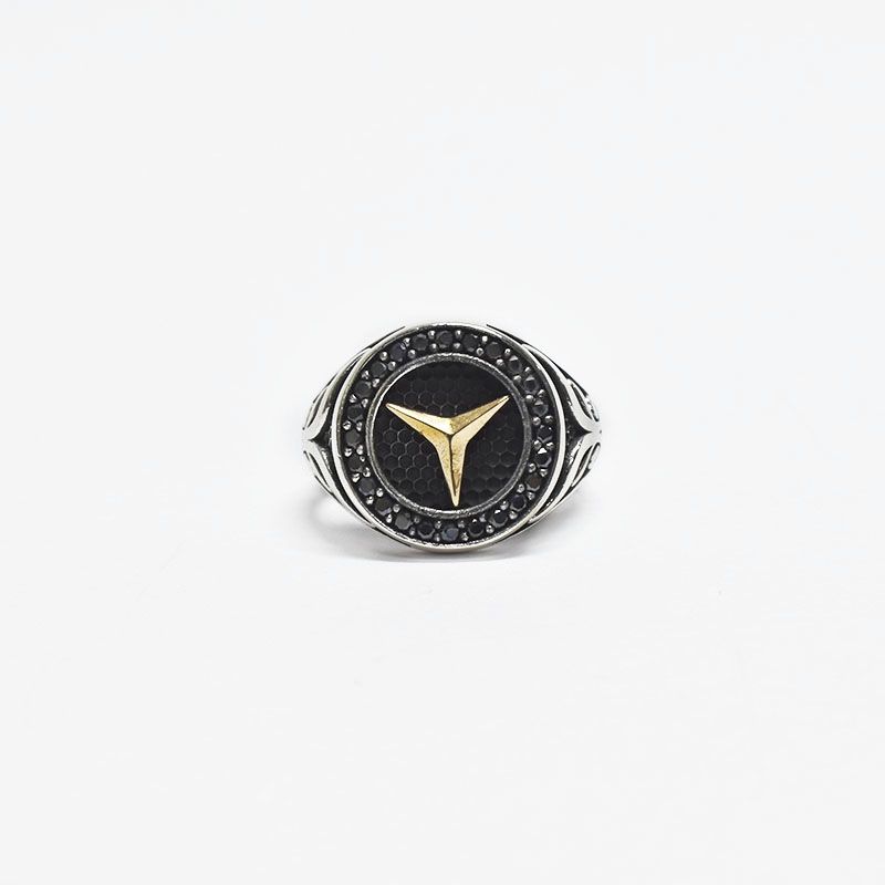 ROSETT - Anillo halo en circones y argolla con diseño Plata 925