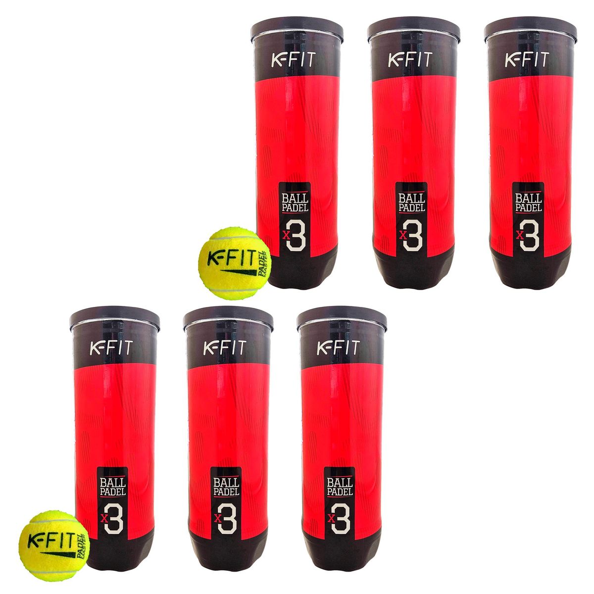 K FIT - Pack 6 Tarros pelotas padel K-FIT 18 unidades