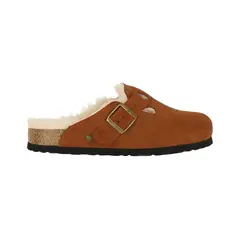 BAMERS - Pantufla Classic Fur Cuero Mujer Café