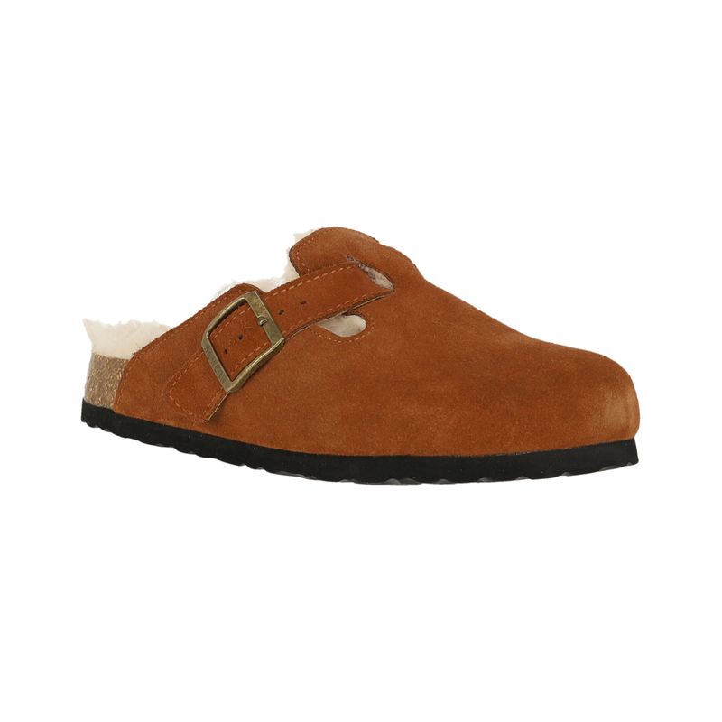 BAMERS - Pantufla Bamers Classic Fur Cuero Mujer Café