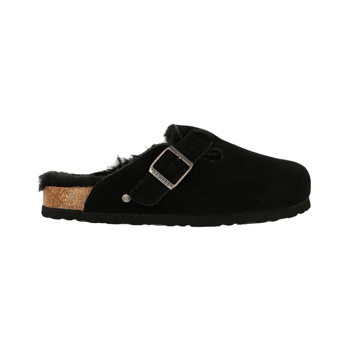 BAMERS - Pantufla Mujer  Bamers Classic Fur Cuero Negro