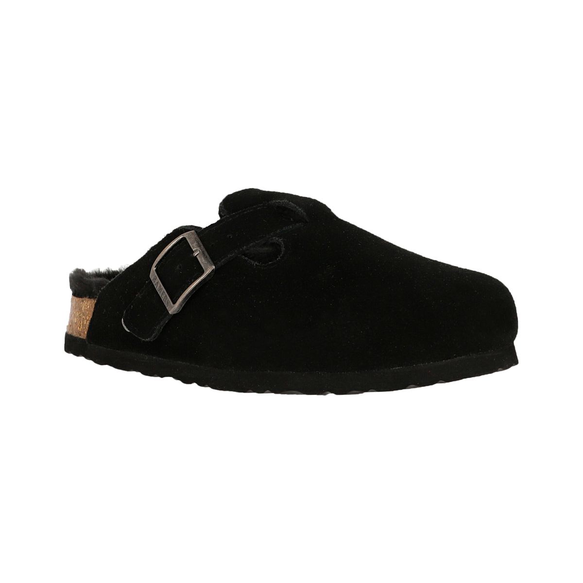 BAMERS - Pantufla Mujer  Bamers Classic Fur Cuero Negro