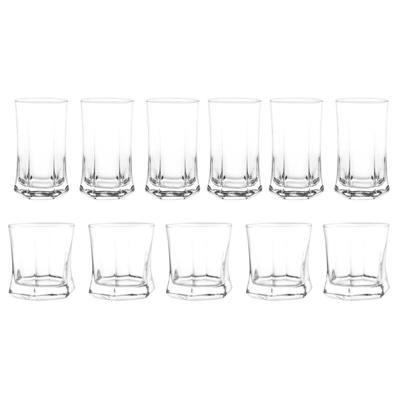 CRISTAR - Pack 24 Vasos Altos Bajos Vivaldi Vidrio Tragos Bebidas Cristar