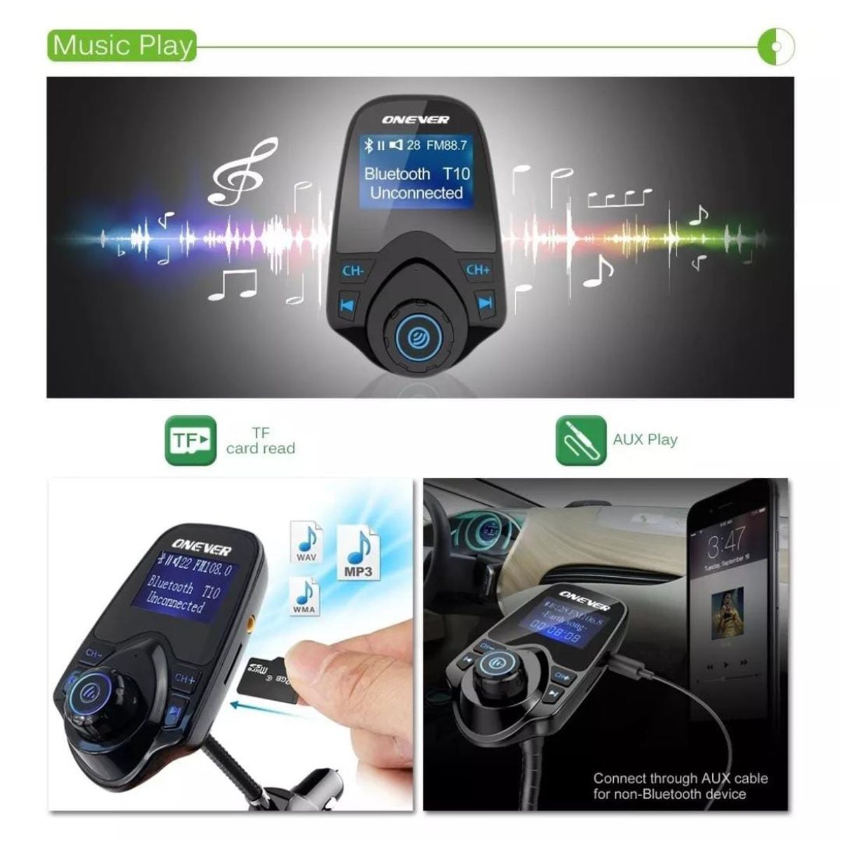 GENERICO - Transmisor Radio Fm Bluetooth Usb Tf Mp3 Wam Auto