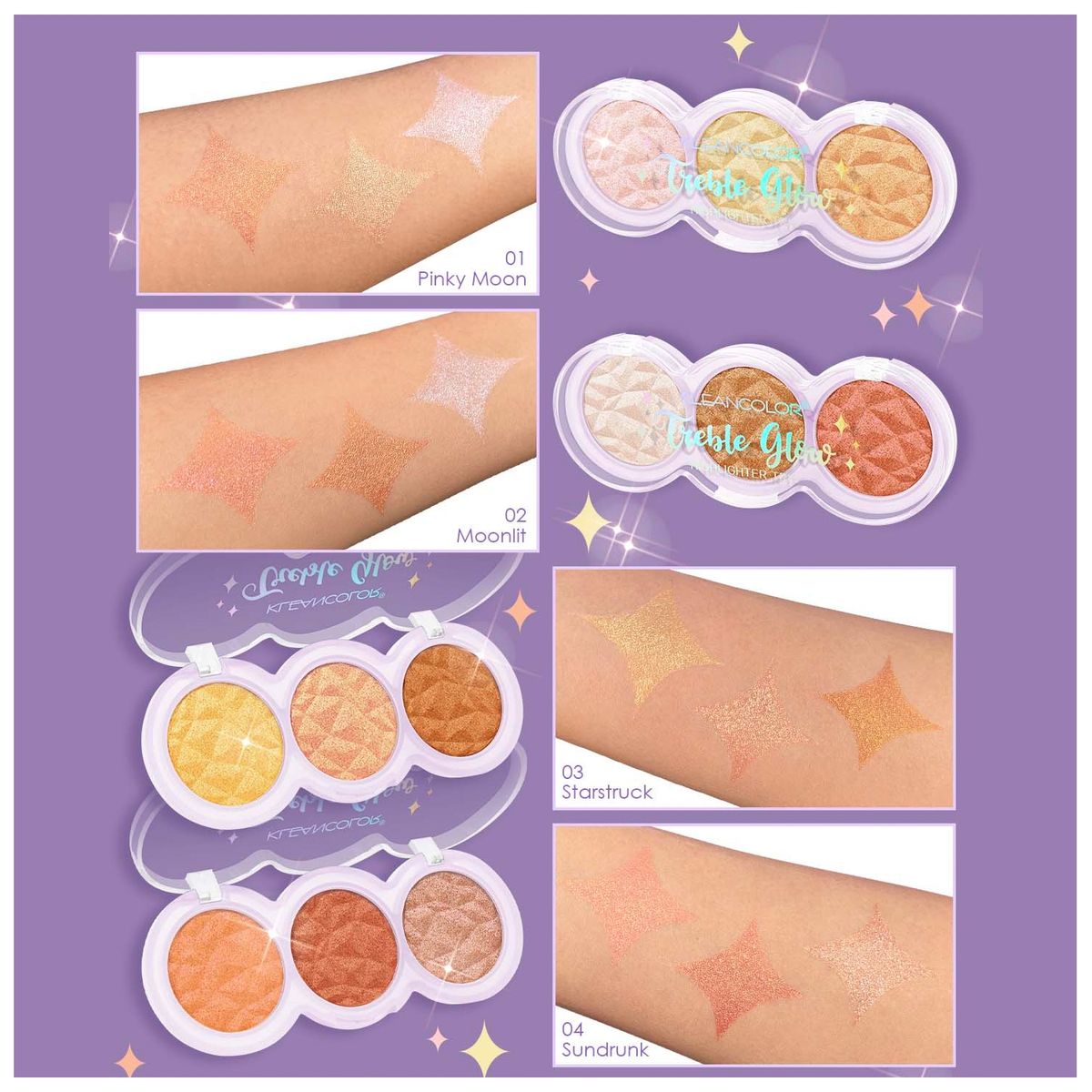 KLEANCOLOR - Paleta Trío de Iluminador Treble Glow Sundrunk KleanColor
