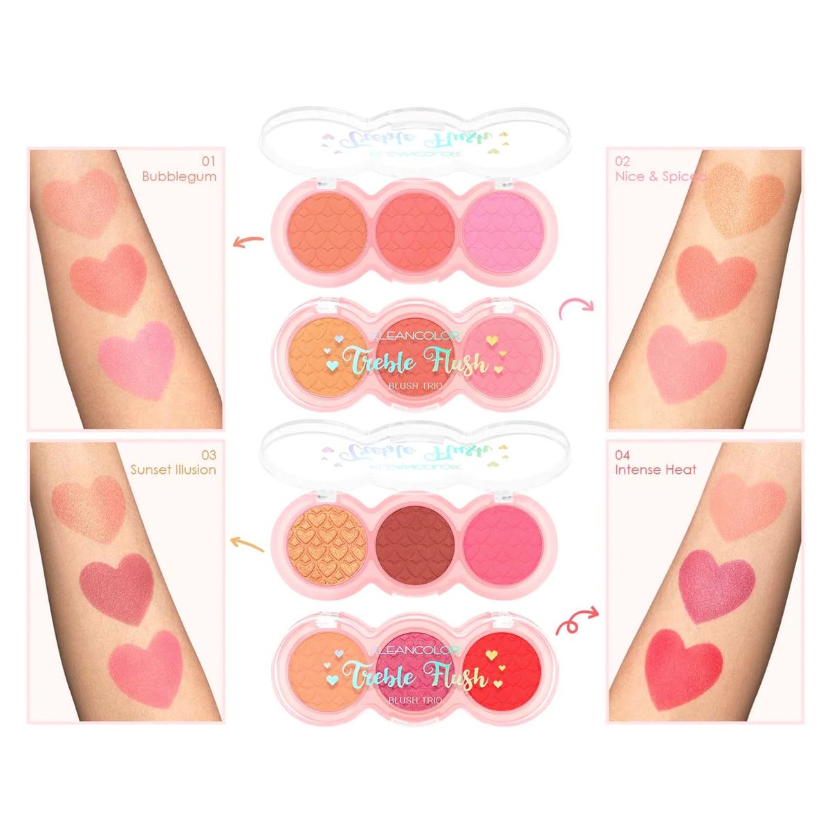 KLEANCOLOR - Paleta Trío de Rubor Treble Flush Heat KleanColor