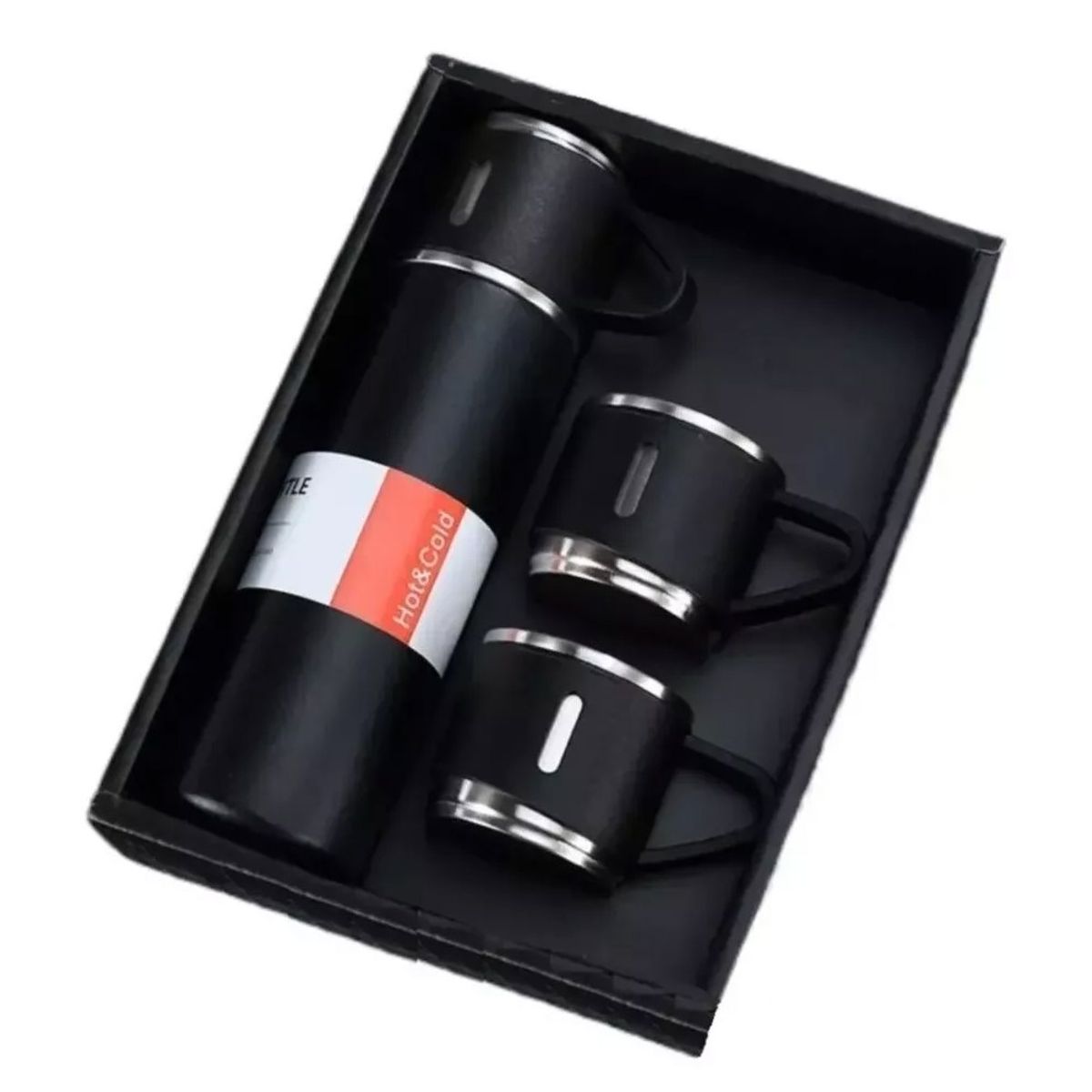 GENERICO - Set Termos Para Agua Caliente Termo Cafe + 2 Tazas 500 Ml Negro