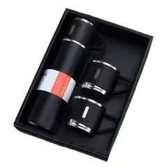 GENERICO - Set Termos Para Agua Caliente Termo Cafe + 2 Tazas 500 Ml Negro