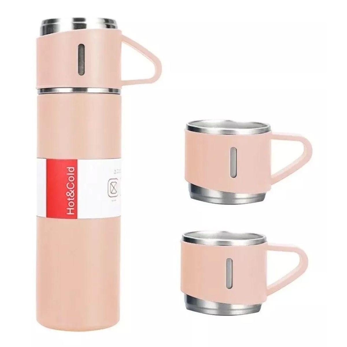 GENERICO - Set Termos Para Agua Caliente Termo Cafe + 2 Tazas 500 Ml Beige