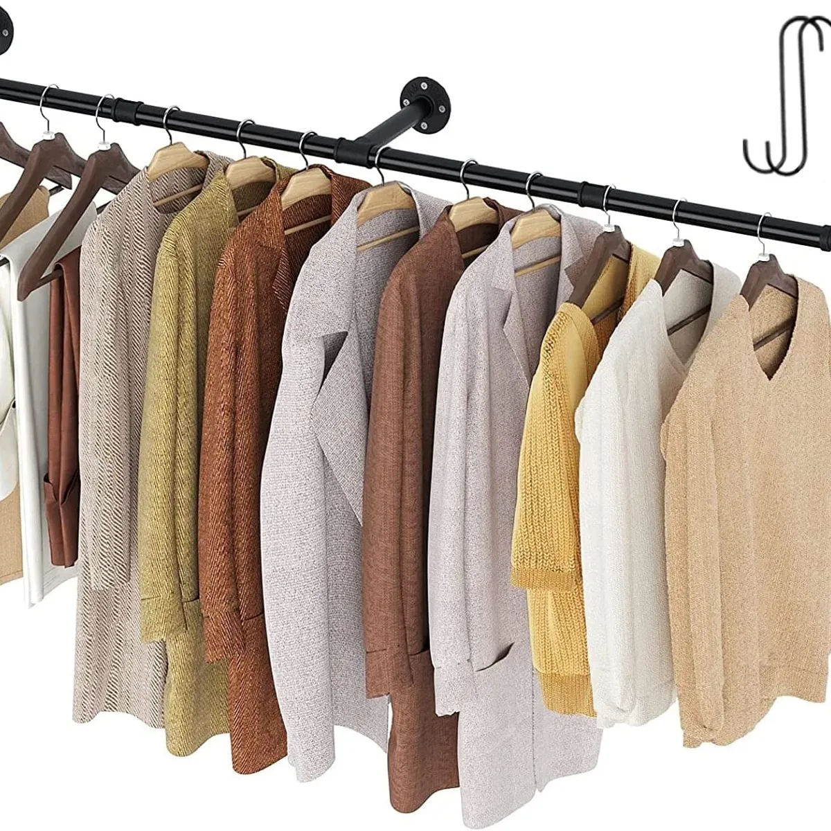 TNAKIEX - 184cm Perchero De Pared Estante De Metal Para Ropa Multiusos