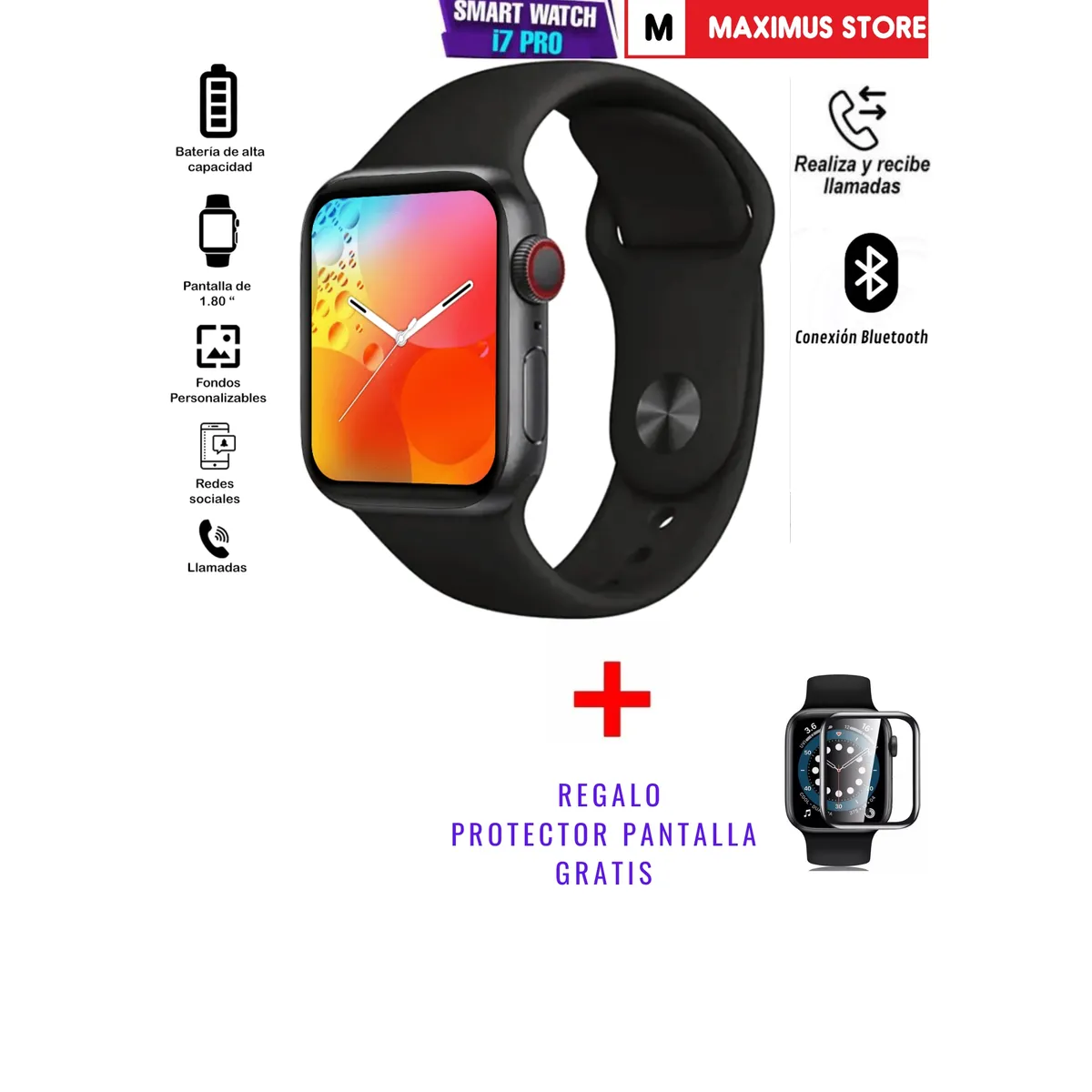UNIVERSAL - Reloj inteligente smartwatch i7promax Negro /  Realiza Llamadas