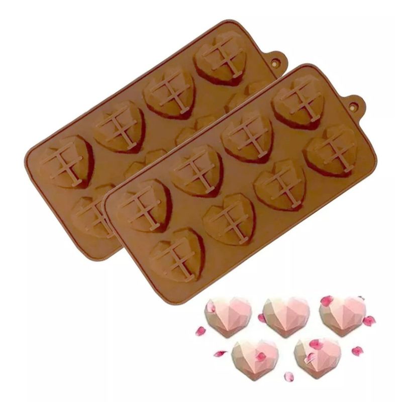 GENERICO - X2 Molde Mini Corazon Diamante Molde Mini Corazón Geometrico 8