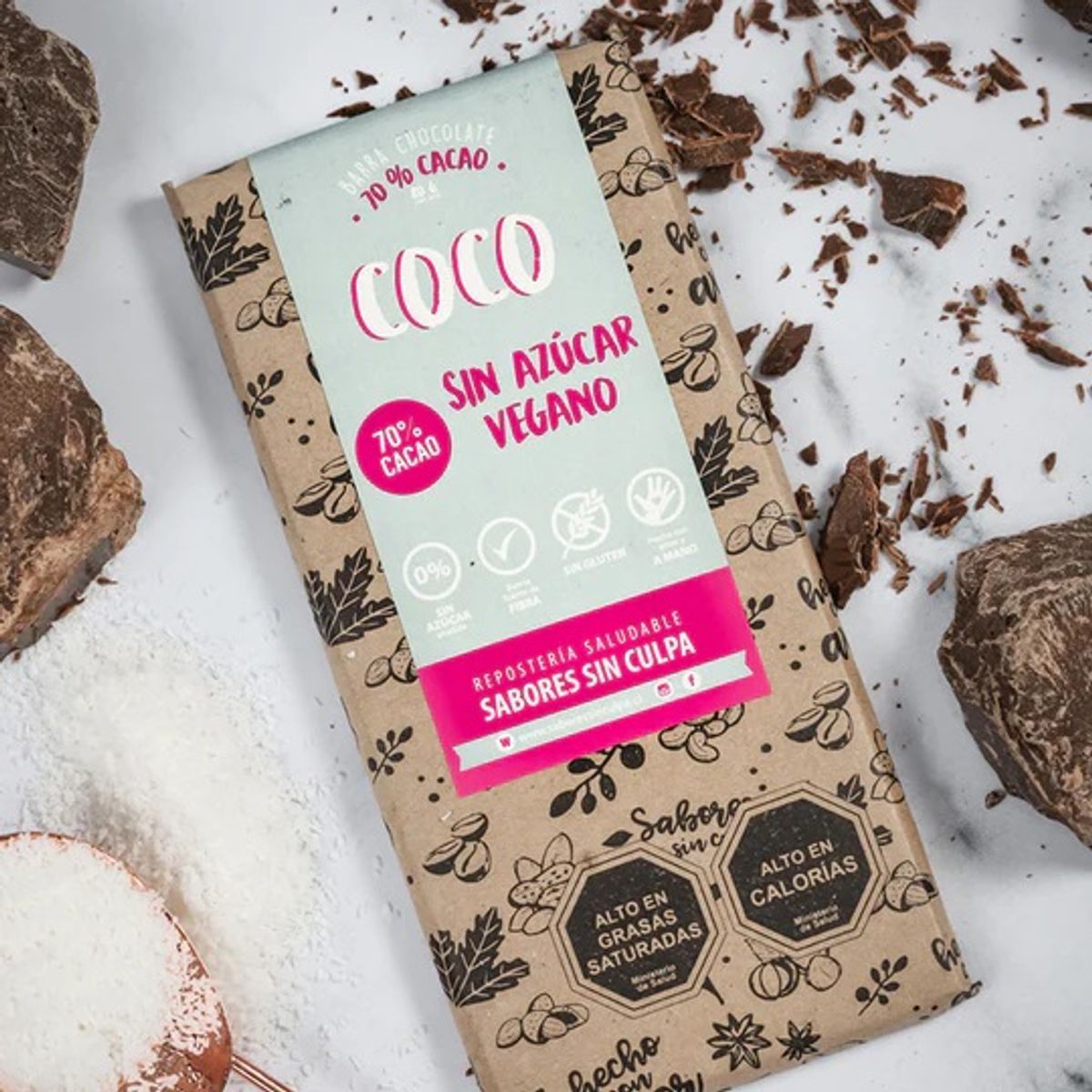 SABORES SIN CULPA - Chocolate Amargo Cacao con Coco Vegana SABORES SIN CULPA