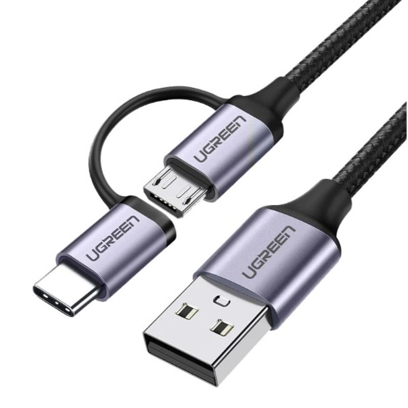 UGREEN - Cable USB 2.0 A a Micro USB + USB-C trenzado 1m Negro UGREEN