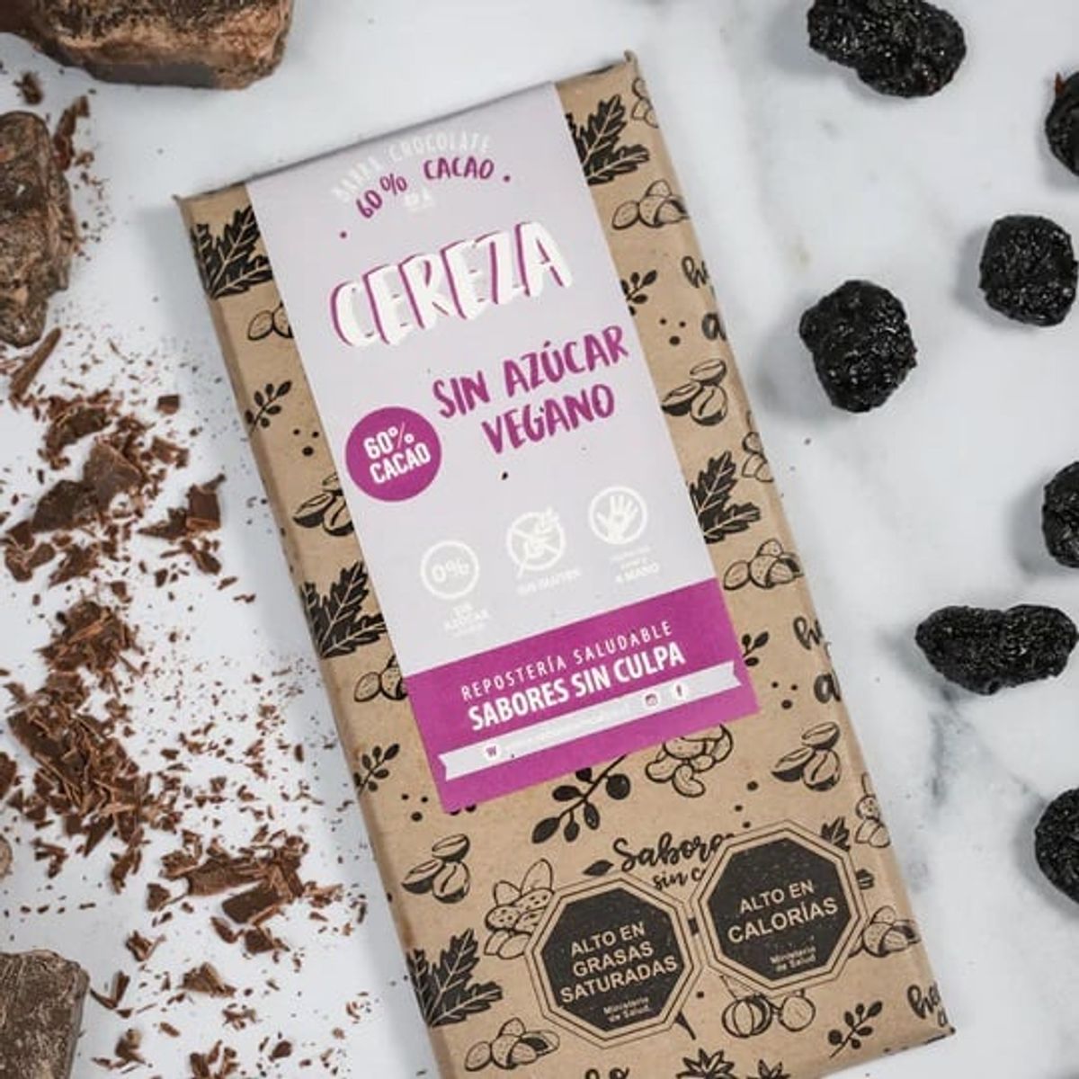 SABORES SIN CULPA - Chocolate Cacao con Cerezas Vegana SABORES SIN CULPA