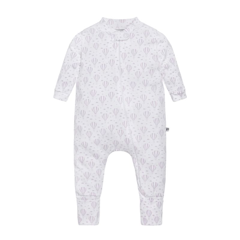POMPON PIMA - Enterito Pijama bebé - Algodon Pima - Zipper - Globos Lila