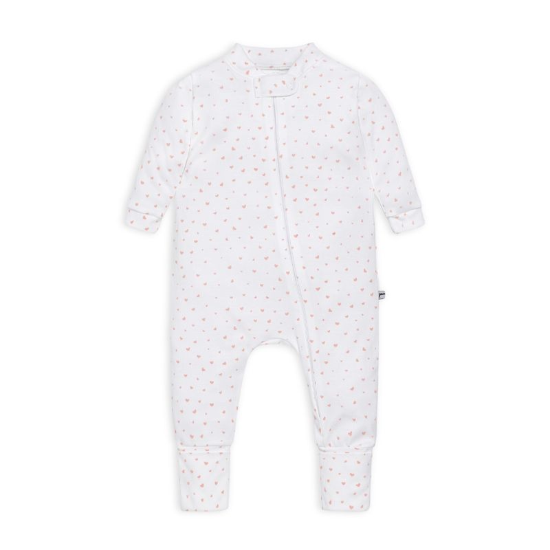 POMPON PIMA - Enterito Pijama bebé - Algodon Pima - Zipper - Corazones rosa
