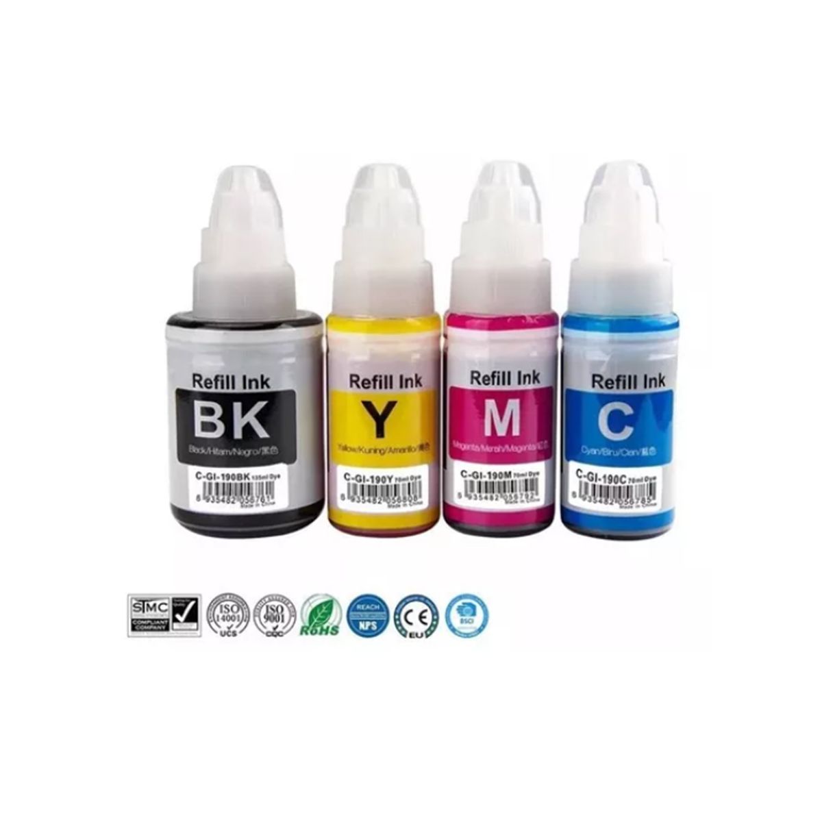 GENERICO - Pack X4 Tintas Gi-190 Para Canon Generico G1100 G2100 G3100