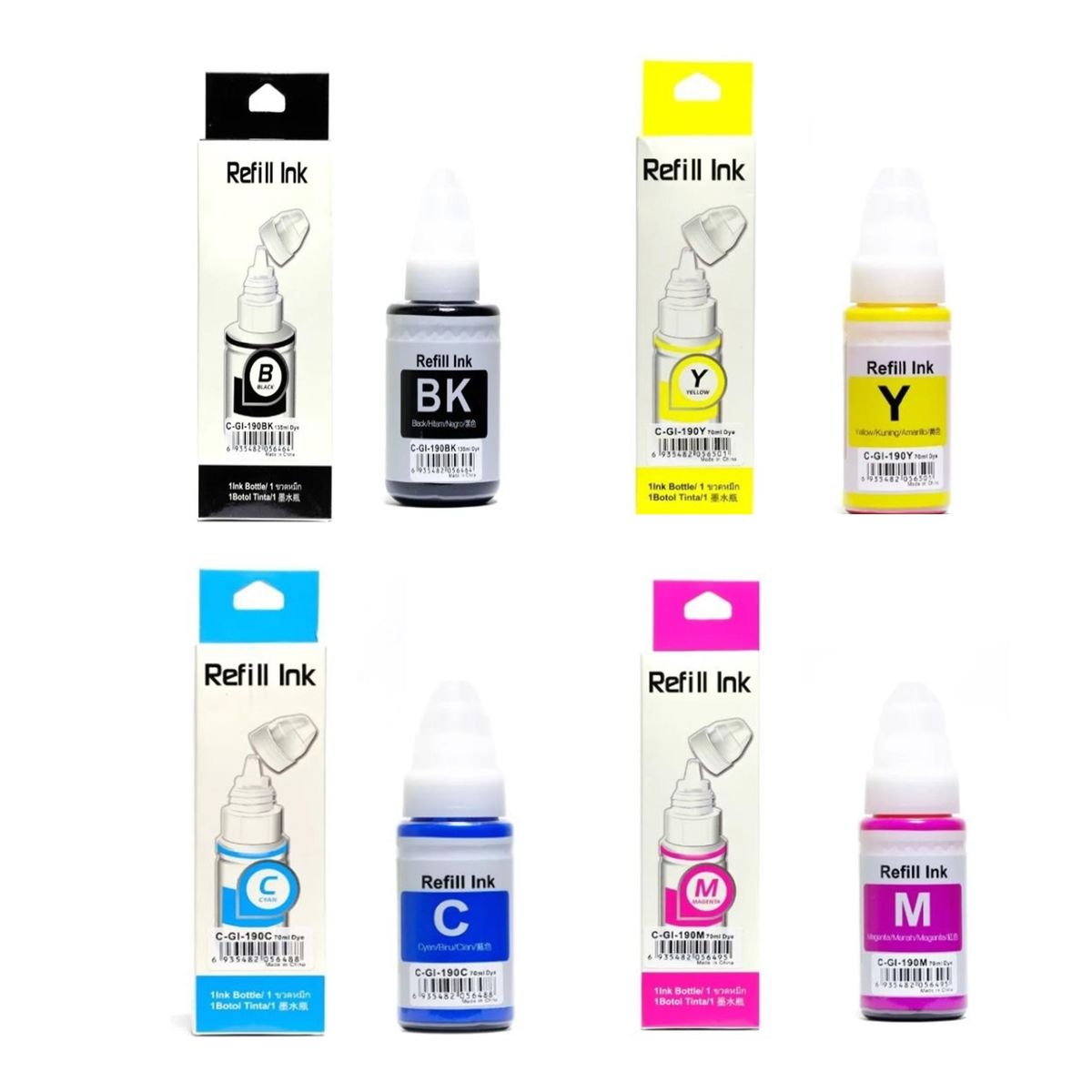 GENERICO - Pack X4 Tintas Gi-190 Para Canon Generico G1100 G2100 G3100