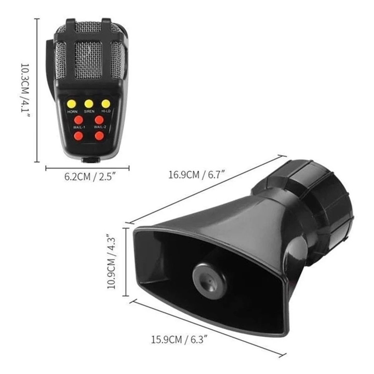 GENERICO - Bocina Policial Sirena Carabinero 7 Tonos Megafono 100w 12v