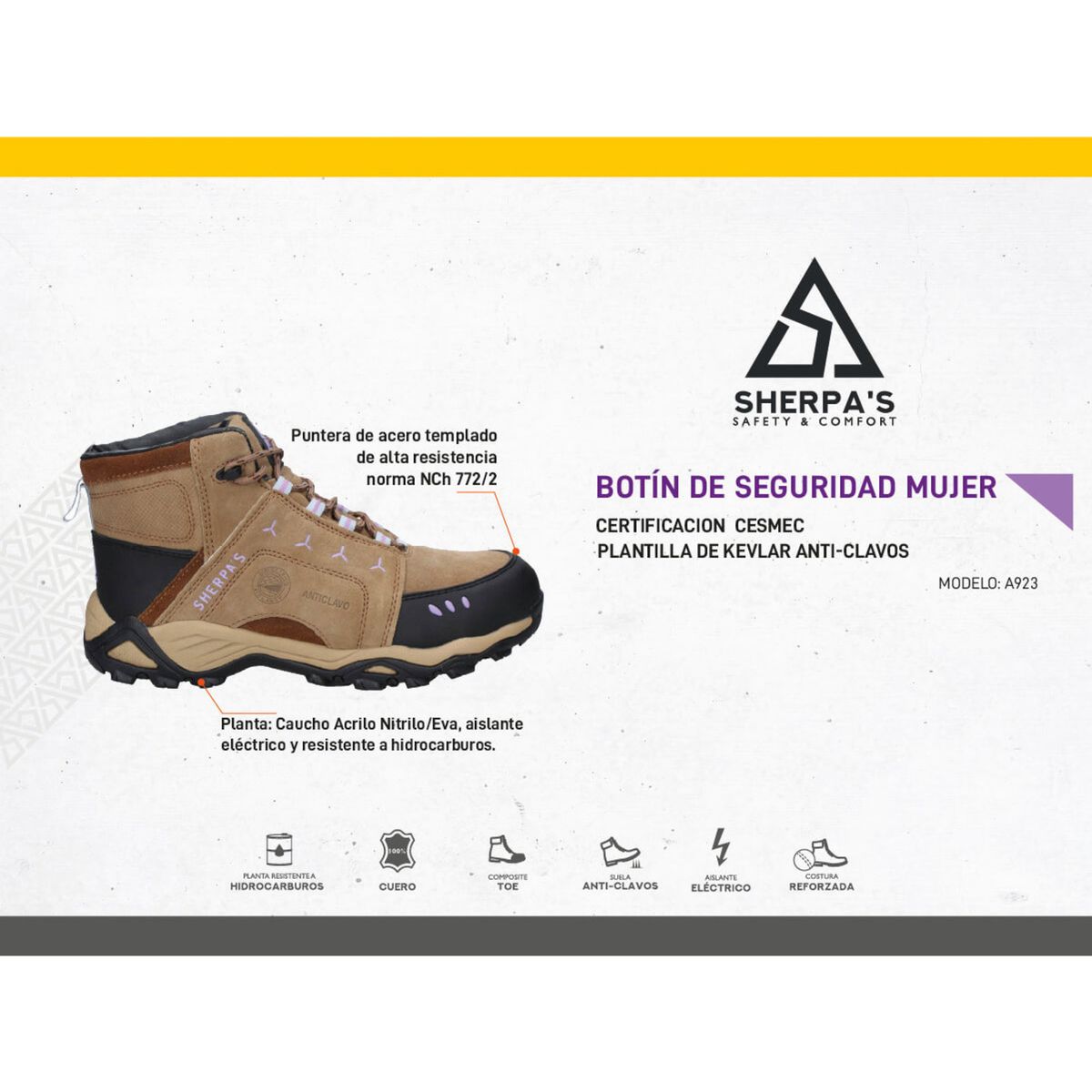 SHERPAS - Zapato de Seguridad Mujer Camel Sherpas