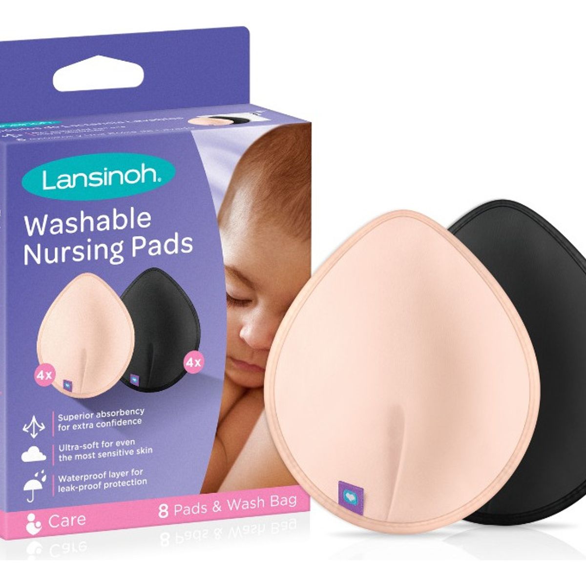 LANSINOH - Absorbente de leche lavable de color, 8 unid.