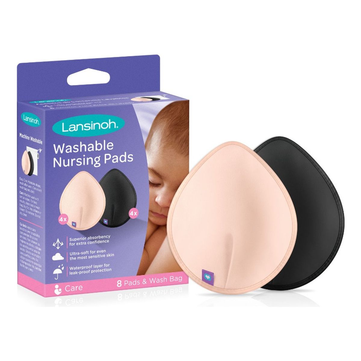 LANSINOH - Absorbente de leche lavable de color, 8 unid.