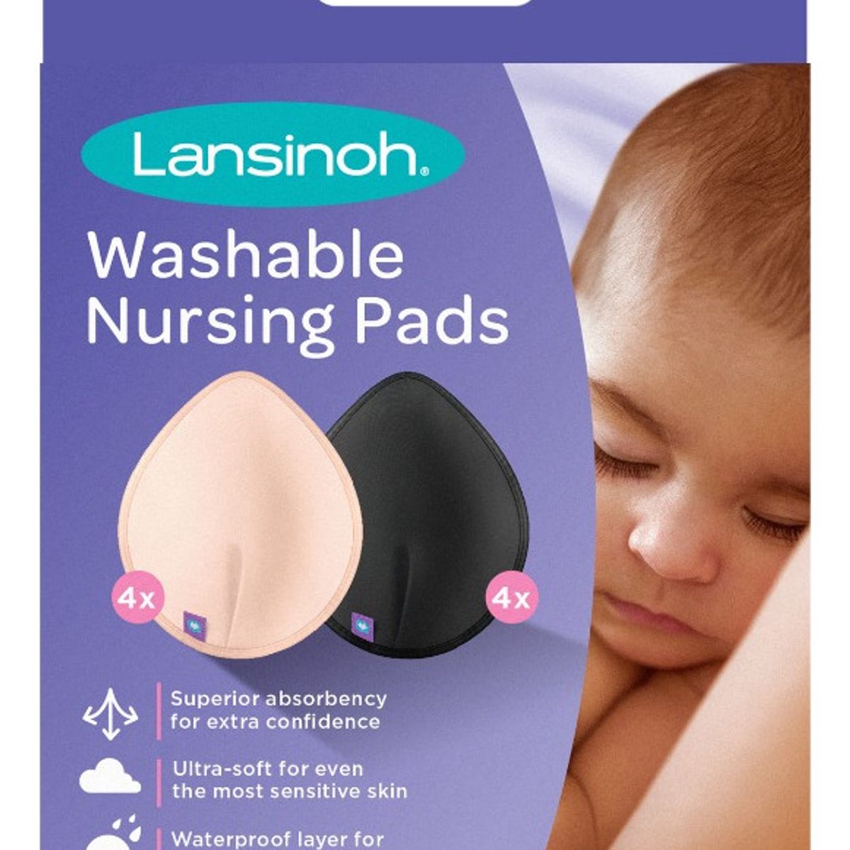 LANSINOH - Absorbente de leche lavable de color, 8 unid.