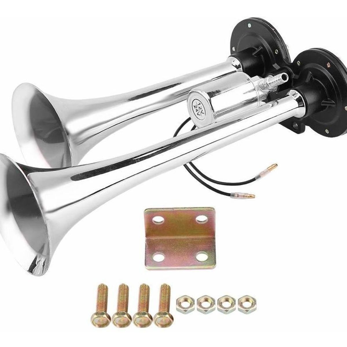 GENERICO - Bocina De Aire Doble Trompeta Cromado 12-24v Auto Camión