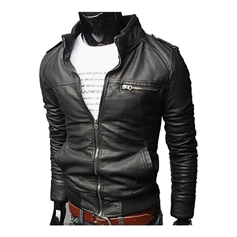 SUPER BABY - Hombre slim fit locomotora leather jacket-negro.