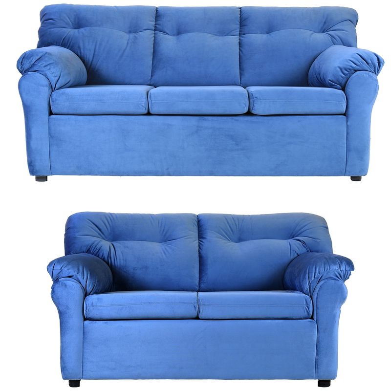 MUEBLES AMERICA - Living América 32 Tela Felpa  Azul Petróleo