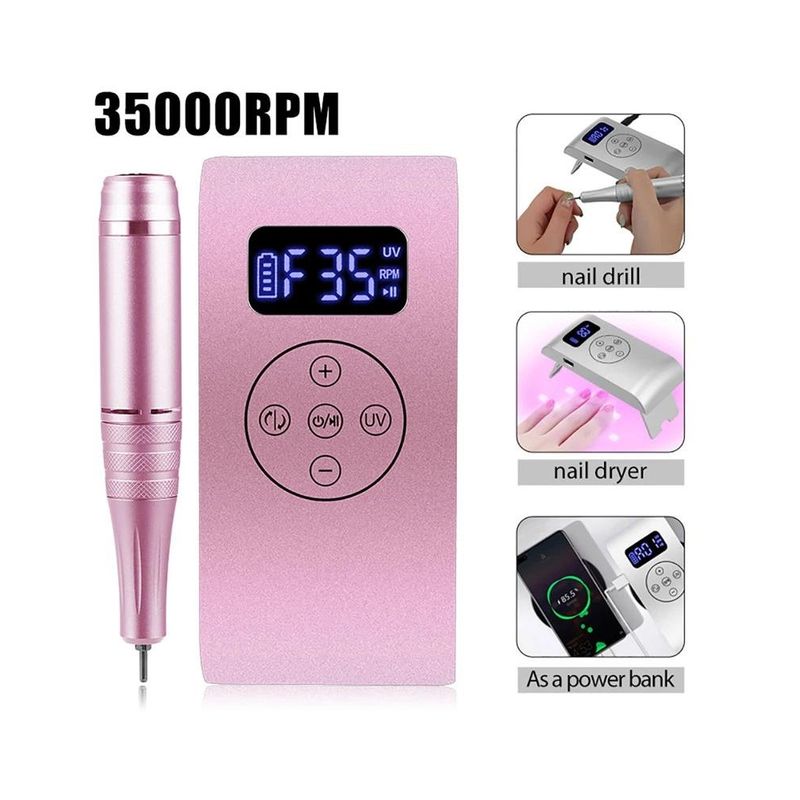 BLUUM - Torno y Lampara Inalámbrico para Manicure Uñas 3 en 1 Rosado
